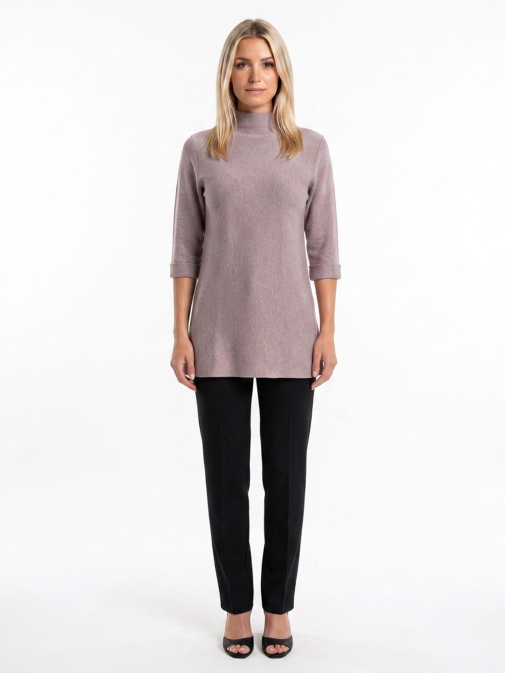 Tahari Mockneck Sweater Tunic Style Cuffed Sleeve Zipper Detail - Size XL (14)